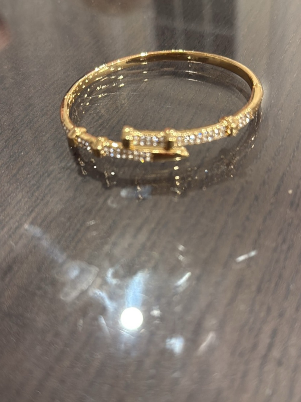 Gold Crystal Hinged Bangle Bracelet - Women Jewelry